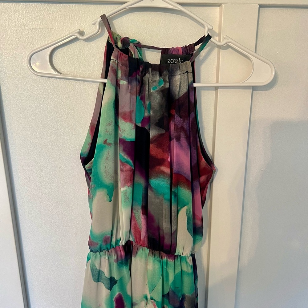 Zouk Watercolor Halter dress - Teal, Purple & Black